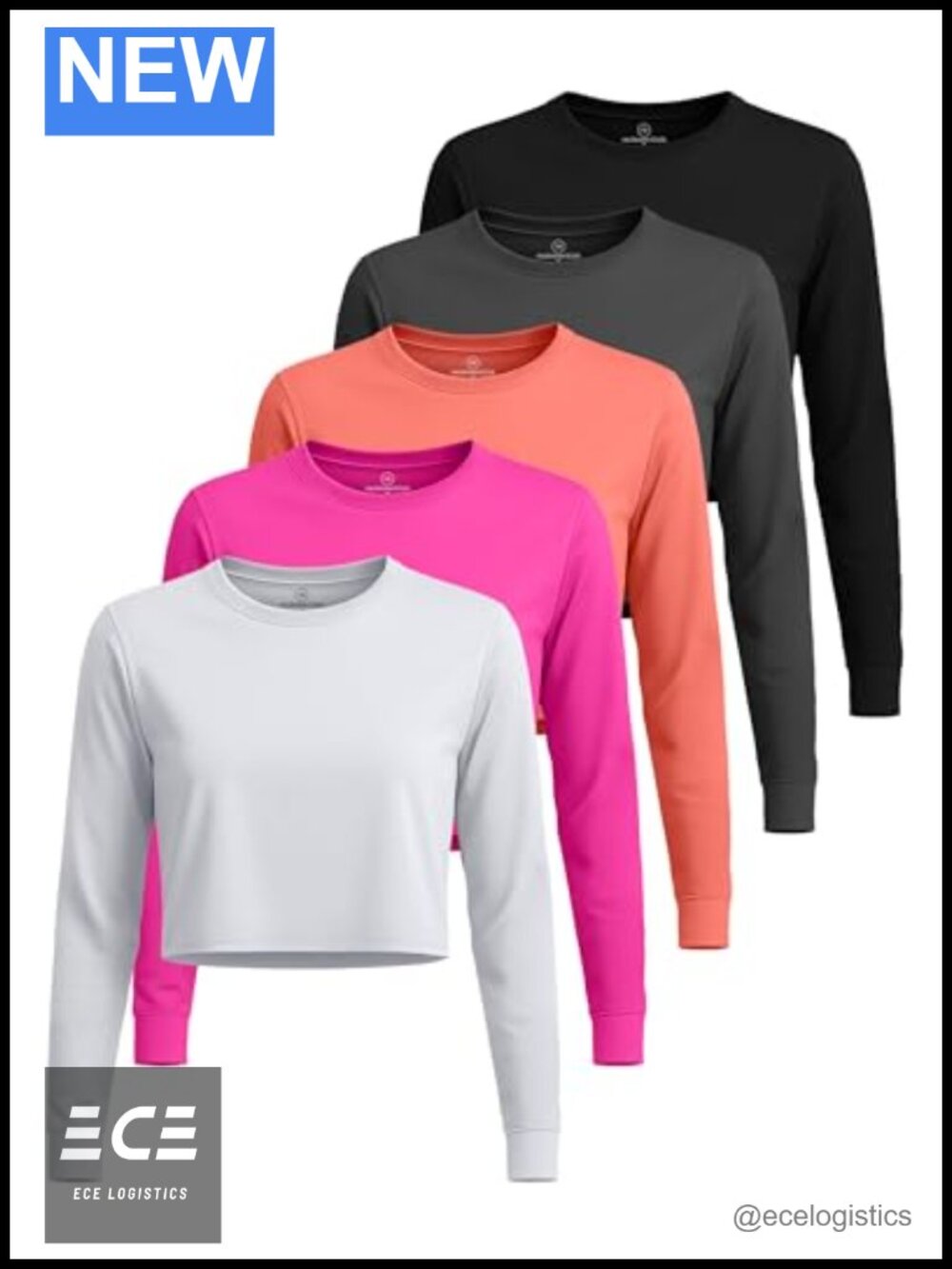 5 Pack Women's Dry Fit Long Sleeve Crop Tops Athletic Crew Neck Workout Tees